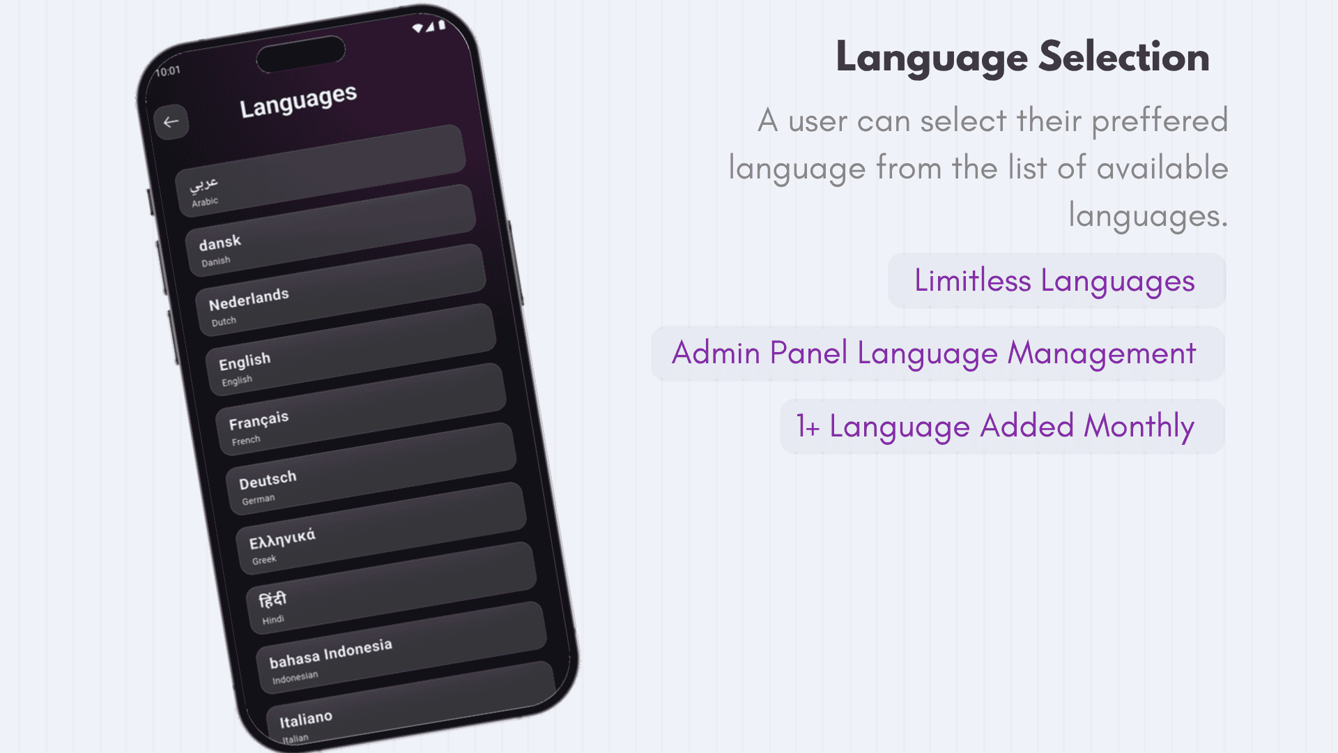 Languages screen